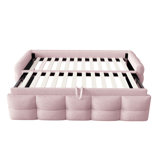Sofá-cama 90180x190 cm - Puffbett, com estrado de ripas, multifuncional, rosa
