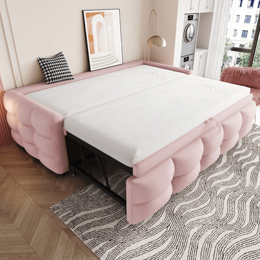 Sofá-cama 90180x190 cm - Puffbett, com estrado de ripas, multifuncional, rosa