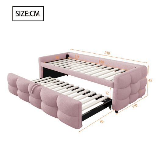 Sofá-cama 90180x190 cm - Puffbett, com estrado de ripas, multifuncional, rosa