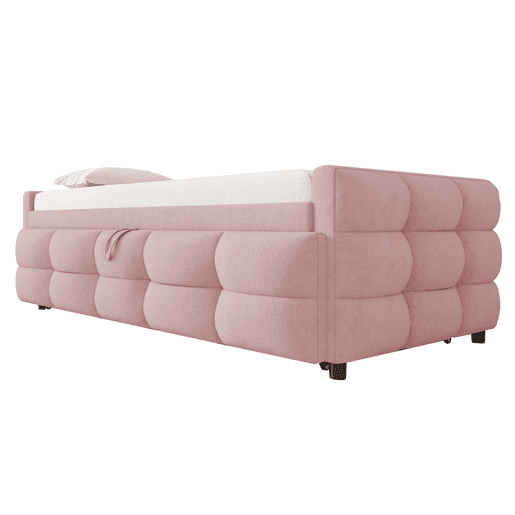 Sofá-cama 90180x190 cm - Puffbett, com estrado de ripas, multifuncional, rosa