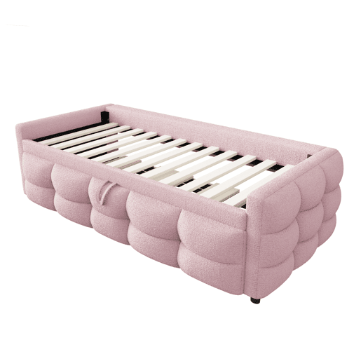 Sofá-cama 90180x190 cm - Puffbett, com estrado de ripas, multifuncional, rosa