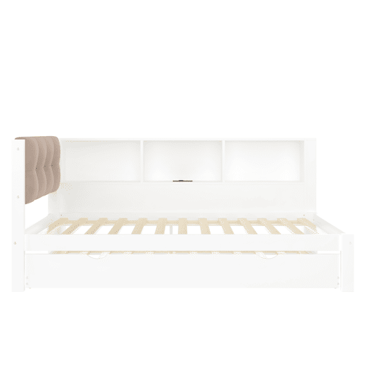 Cama tipo sofá-cama 90x200cm - Sofá-cama, cama extraível, LED regulável, prateleira, USB - Branco