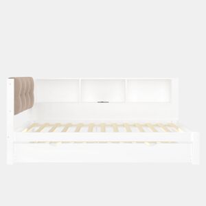 Cama tipo sofá-cama 90x200cm - Sofá-cama, cama extraível, LED regulável, prateleira, USB - Branco