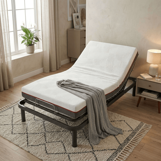 Conjunto de cama articulada elétrica 90x190 cm com colchão viscoelástico Nert, 5 seções, motor, controle remoto e 7 zonas.