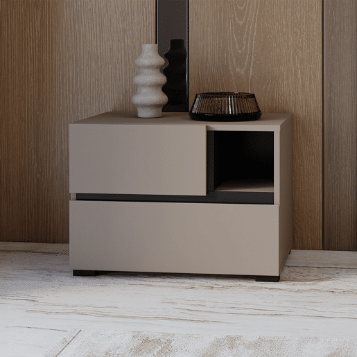 Mesa de cabeceira de 2 gavetas Lilia Taupe
