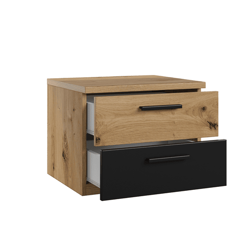 Mesa de cabeceira Alec Madeira e Preto 2 gavetas
