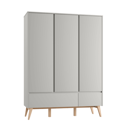 Roupeiro Pinio Swing de 3 portas e 2 gavetas Cinzento e madeira