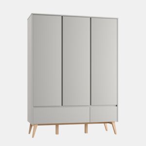 Roupeiro Pinio Swing de 3 portas e 2 gavetas Cinzento e madeira