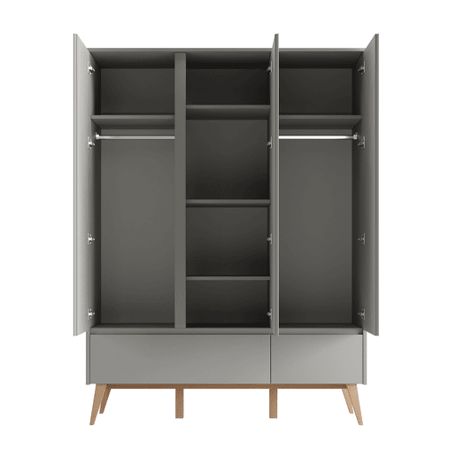 Roupeiro Pinio Swing de 3 portas e 2 gavetas Cinzento e madeira