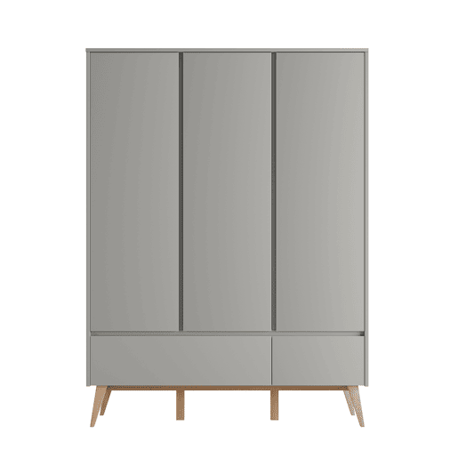 Roupeiro Pinio Swing de 3 portas e 2 gavetas Cinzento e madeira