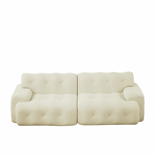 Sofá de 2 lugares grande - braços largos, design moderno com botões, formato curvo, sem montagem - bege