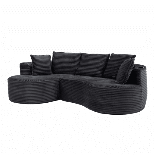 Sofá de 3 lugares - Com porta-copos, bolso de arrumação, alta densidade, almofadas incluídas - Cinza escuro