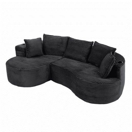 Sofá de 3 lugares - Com porta-copos, bolso de arrumação, alta densidade, almofadas incluídas - Cinza escuro