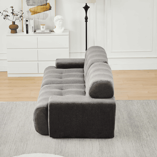 Sofá de 2 lugares - design moderno curvo com braços largos e estofamento com botões, sem montagem - cinzento