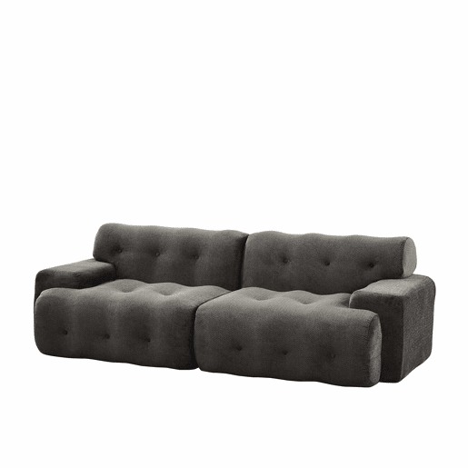 Sofá de 2 lugares - design moderno curvo com braços largos e estofamento com botões, sem montagem - cinzento