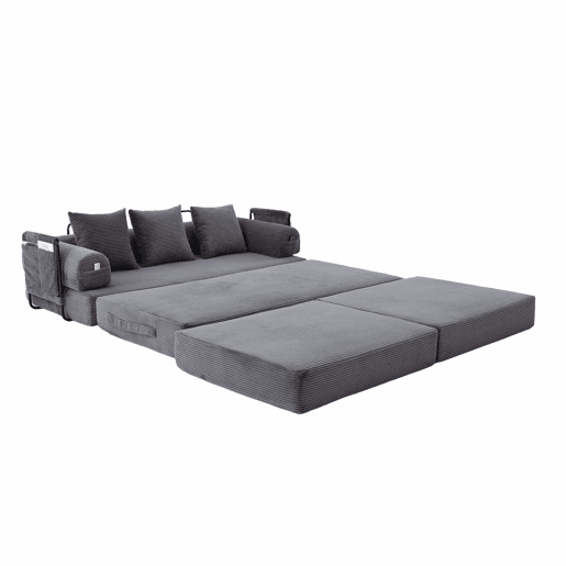 Sofá modular de 3 lugares - com pufe, estrutura em metal, 3 almofadas confortáveis, almofada de espuma densa - cor cinzenta escura