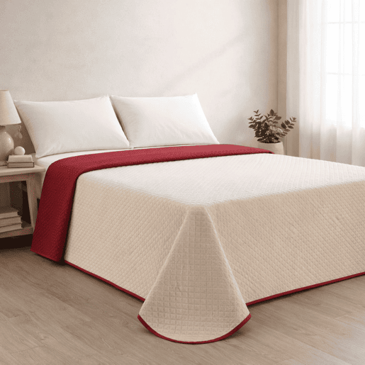 Colcha ReversÃvel Bicolor BegeRojo Cama 180cm Donegal Collections Colcha ReversÃvel Bicolor BegeRojo Cama 180cm Donegal Collections
