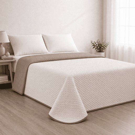 Colcha Reversível Bicolor BegeCouro Cama 135cm Donegal Collections