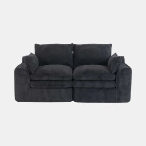 Sofá modular de veludo cotelê de 2 lugares - almofadas incluídas, bolsos laterais de dois tamanhos, espuma de 3 camadas + núcleo de molas, recuperação rápida, sala de estar e escritório - preto