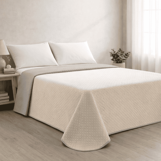 Colcha Reversível Bicolor BegeLinho Cama 150cm Donegal Collections