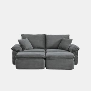 Sofá modular sem estrutura de 2 lugares - sofá Cloud com estofamento macio, sem montagem, com apoio para os pés, bolsos de arrumação, convertível em poltrona-cama - cinzento claro