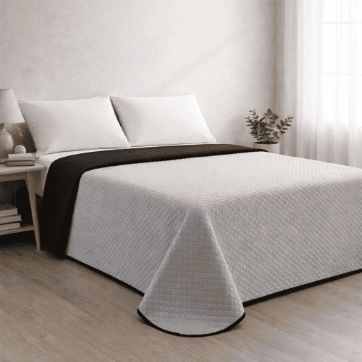 Colcha Reversível Bicolor CinzaPreto Cama 180cm Donegal Collections