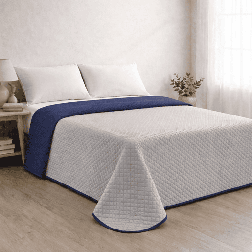 Colcha Reversível Bicolor AzulCinza Cama 135cm Donegal Collections