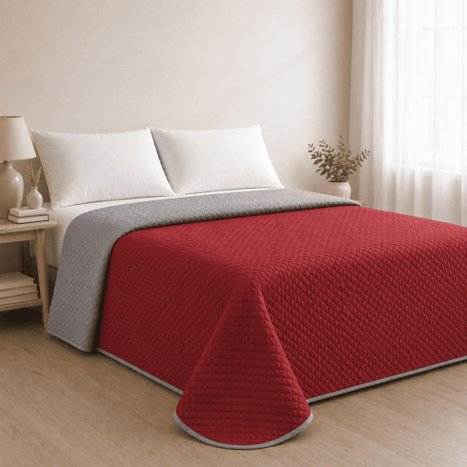 Colcha Reversível Bicolor CinzaRojo Cama 90cm Donegal Collections
