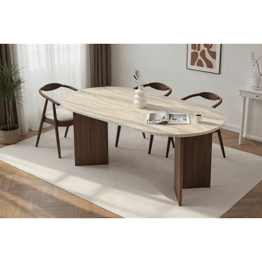Mesa de jantar em madeira > 180 x 90 x 75 cm - Travertino