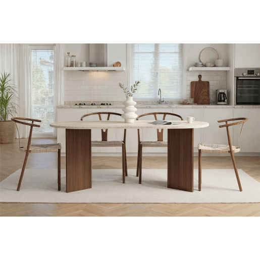 Mesa de jantar em madeira > 180 x 90 x 75 cm - Travertino