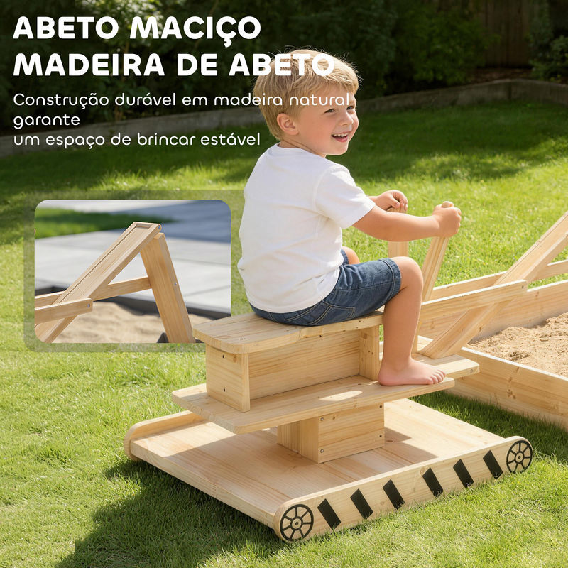 AIYAPLAY Arenero De Madera Con Excavadora Y Asiento Giratorio 360° | Incluye Forro De Tela | Capacidad Para 200 Kg De Arena | Ideal Para Niños De 3 A 6 Años