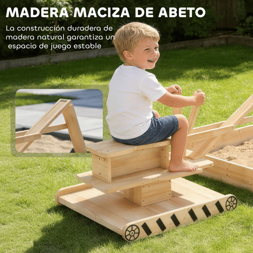 AIYAPLAY Tanque de Areia de Madeira para Crianças com Escavadora, Tanque de Areia Infantil com Assento Giratório 360° e Forro de Tecido Não Tecido, Sem Motor, Caixa de Areia para Crianças de 3-6 Anos, 184x90x56 cm, Natural