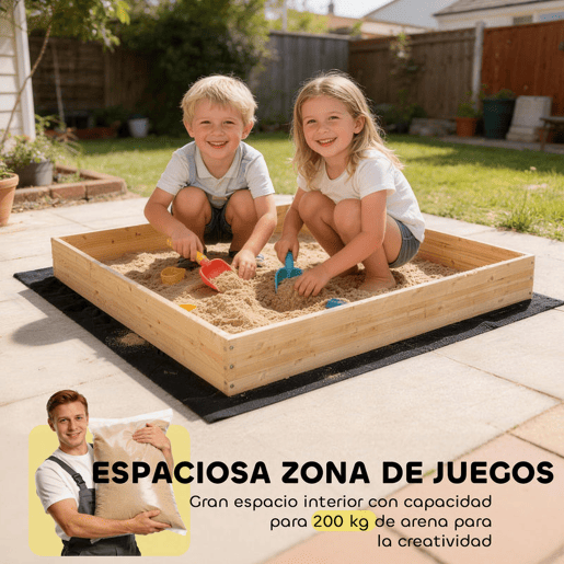 AIYAPLAY Tanque de Areia de Madeira para Crianças com Escavadora, Tanque de Areia Infantil com Assento Giratório 360° e Forro de Tecido Não Tecido, Sem Motor, Caixa de Areia para Crianças de 3-6 Anos, 184x90x56 cm, Natural