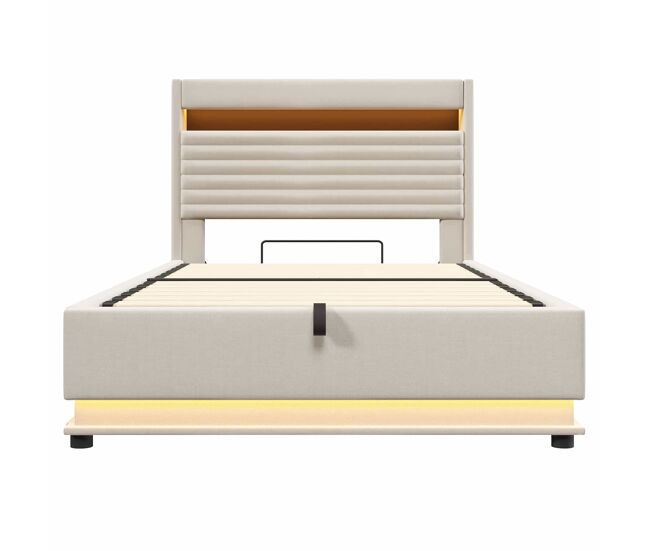 Cama tapizada 140x200 cm - con carga usb tipo-c, iluminación led, almacenamiento hidráulico, arcón abatible, control por botón/app, sin colchón -