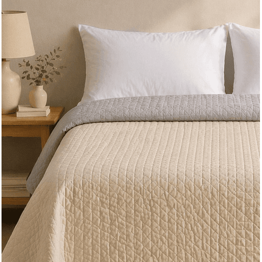 Colcha Reversível Bicolor BegeLinho Cama 105cm Donegal Collections
