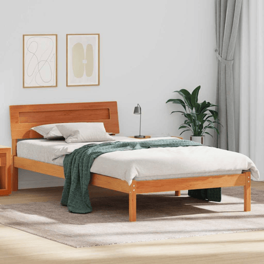 Estrutura de cama de solteiro moderno com cabeceira - Marrom Cera 90 x 200 cm