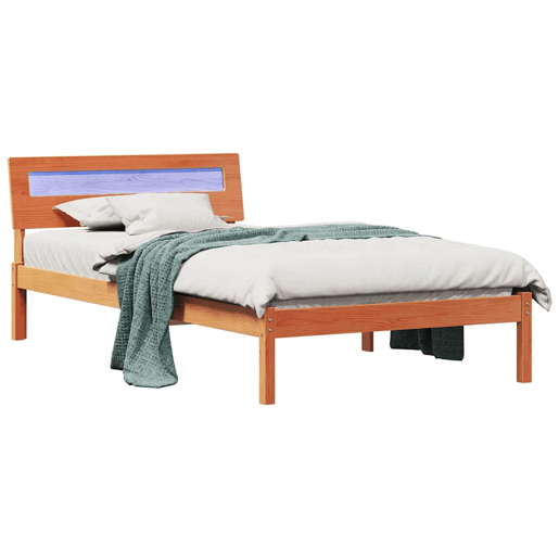 Estrutura de cama de solteiro moderno com cabeceira - Marrom Cera 90 x 200 cm