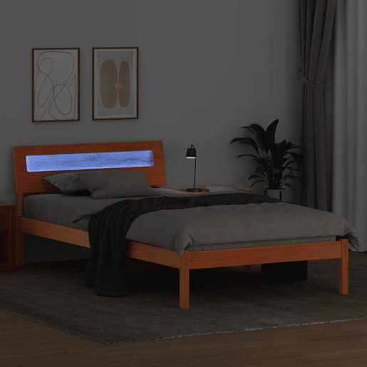 Estrutura de cama de solteiro moderno com cabeceira - Marrom Cera 90 x 200 cm