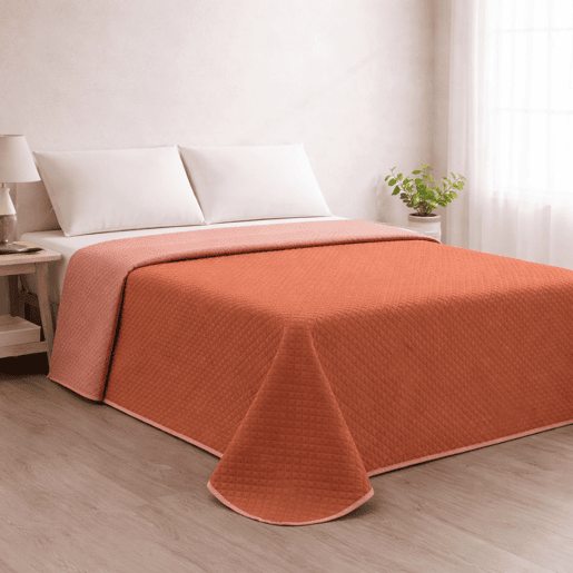 Colcha Reversível Bicolor TelhaCoral Cama 90cm Donegal Collections