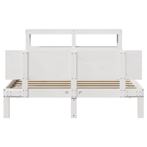 Estrutura De Cama De Casal c cabeceira - 120x190 cm pinho maciço branco Estrutura De Cama De Casal c cabeceira - 120x190 cm pinho maciço branco