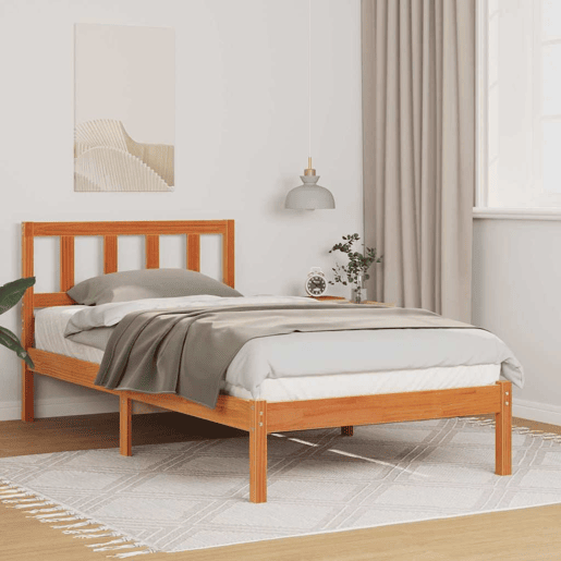 Estrutura de cama de solteiro moderno com cabeceira - Marrom Cera 75 x 190 cm