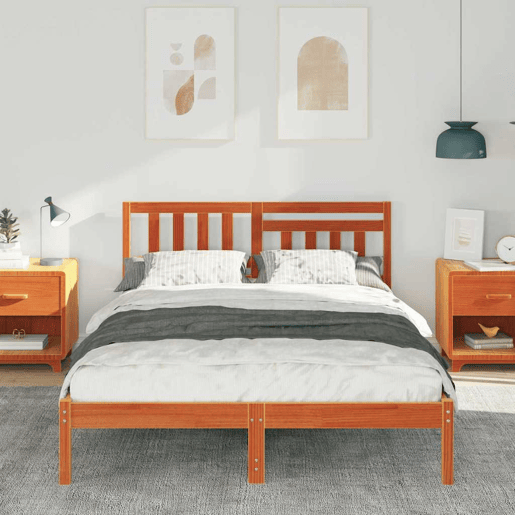 Estrutura de cama de casal simple com cabeceira - Marrom Cera 120 x 200 cm