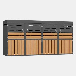 Armário exterior multifuncional u2013 com vaso para plantas integrado, ventilação com lâminas, 4 compartimentos, estrutura em aço galvanizado e corrente de segurança u2013 para arrumação e decoração de jardim u2013 cinzento