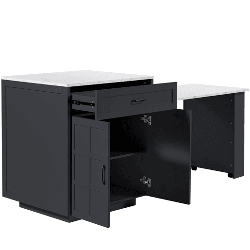 Mesa de bar extensível 133-202×70×93,5 cm - com duas gavetas e quatro prateleiras, mesa de cozinha extensível para 2-6 pessoas - Preto Mesa de bar extensível 133-202×70×93,5 cm - com duas gavetas e quatro prateleiras, mesa de cozinha extensível para 2-6 pessoas - Preto