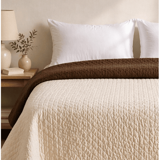 Colcha Reversível Bicolor BegeMarrom Cama 135cm Donegal Collections