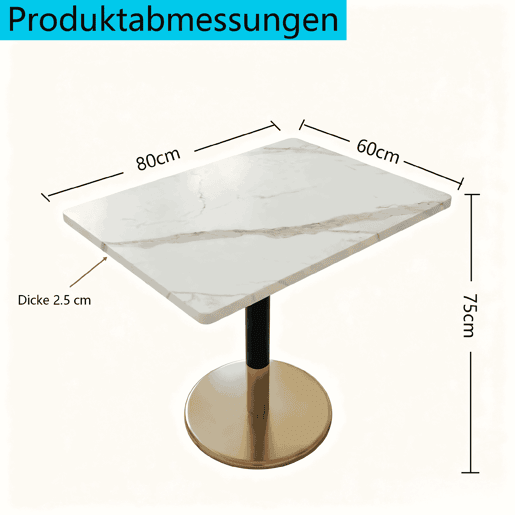 Mesa de jantar moderna retangular 80 x 60 cm - Mesa pequena com padrão em mármore branco e base em metal preto e dourado - para sala de jantar, cozinha e escritório