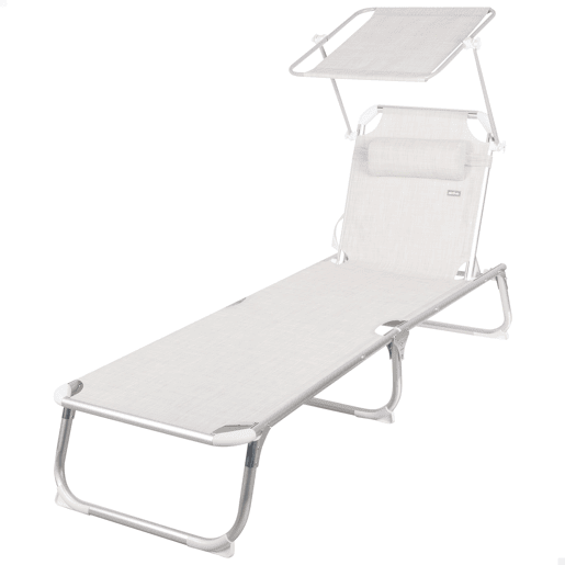 Aktive Espreguiçadeira de praia multiposições 186x49x30 cm bege com guarda-sol e almofada