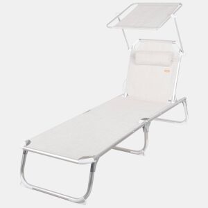 Aktive Espreguiçadeira de praia multiposições 186x49x30 cm bege com guarda-sol e almofada