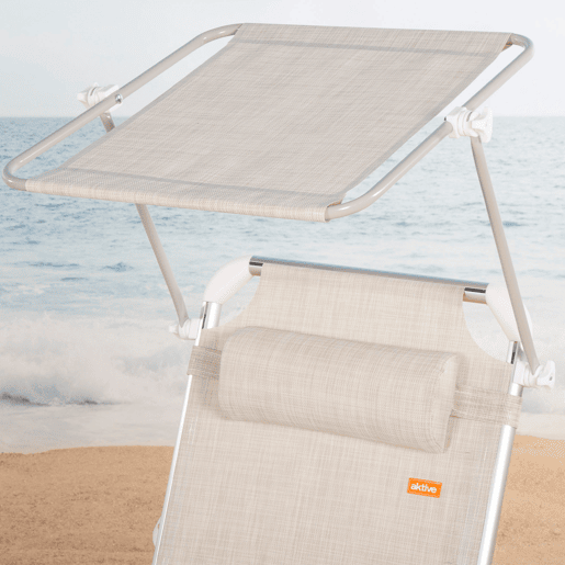 Aktive Espreguiçadeira de praia multiposições 186x49x30 cm bege com guarda-sol e almofada