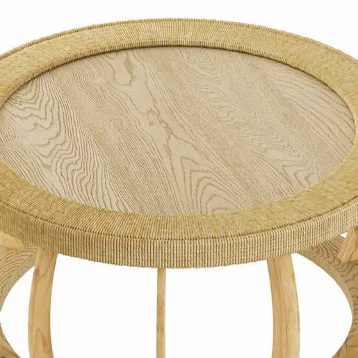 Mesa de centro redonda em rattan e madeira maciça - pernas curvas, estilo boho - natural